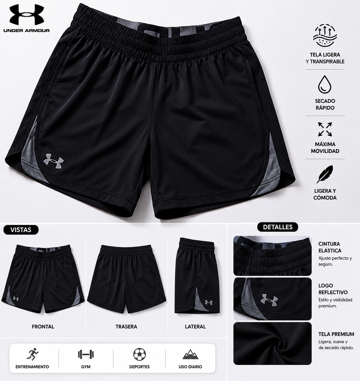 Pantaloneta Under Armour Negra Dri-FIT